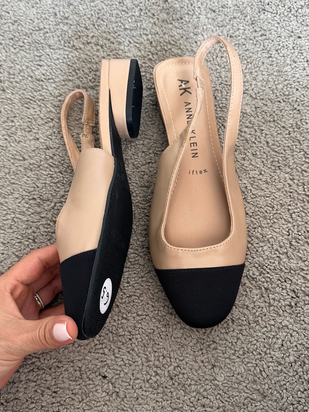 Anne Klein Two-Tone Beige and Black Slingback Flats